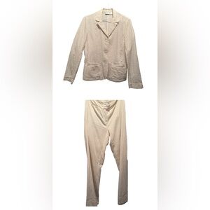 Newport News Vintage Seersucker Cream Blazer and Pant Suit Set
